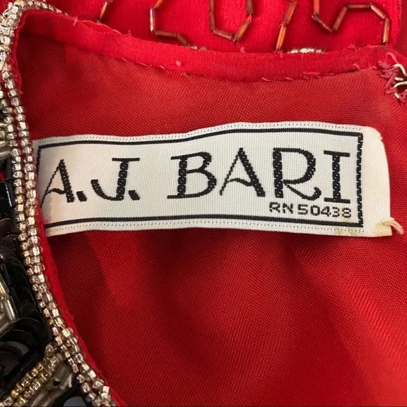 AJ Bari Vintage red silk beaded dress - Picture 8 of 10